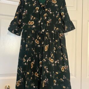 orange creek Forest Green Floral Tie-Neck dress